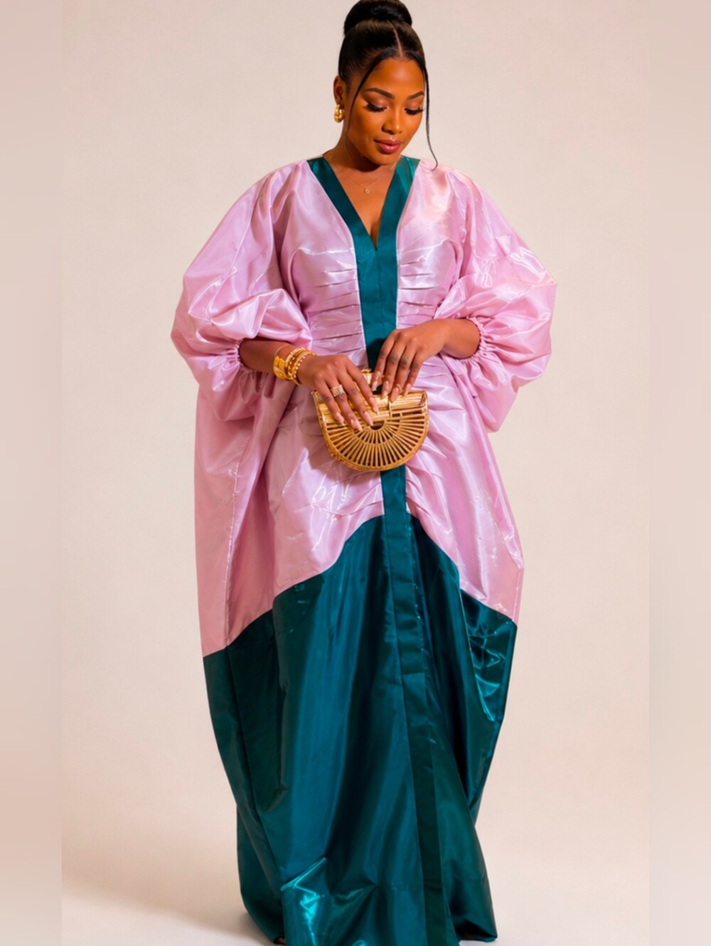 Pink-green Plus Kaftan Boubou